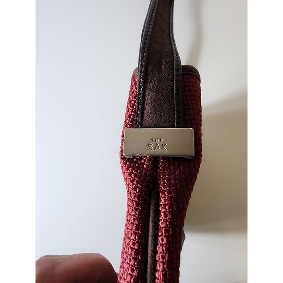 THE SAK Burgundy Fabric Brown Faux Leather Trim Shoulder Bag - Picture 3 of 5